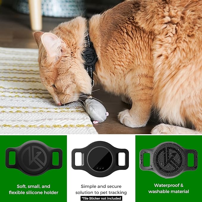 Tile Sticker Cat Collar Holder (2024): The Smallest, Lightest, and Most Comfortable Tracking Case for Cats - Track Your Pet with iPhone Samsung Android Device - Life360 for Boy Girl Kittens (Blue)