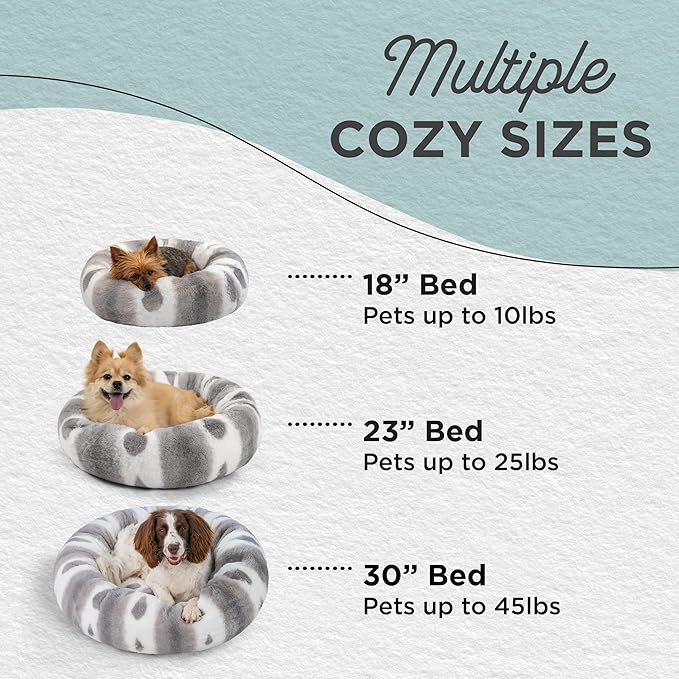 Best Friends by Sheri Patterned Lux Faux Fur Calming Donut Dog Bed, Gray, Extra Small, 18" x 18"