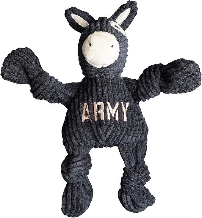 HuggleHounds Knottie Plush Dog Toy - Dog Stuffed Animal Toy, Puppy Toys, Squeaky Dog Toy for Small, Medium & Large Dogs, Durable Plush to Keep Them Busy, Officially Licensed - Army Mule, Small