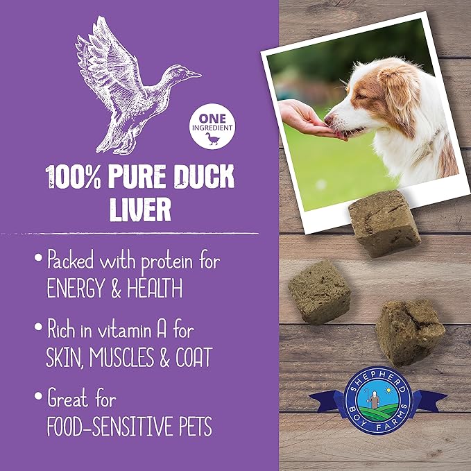 Freeze Dried Dog and Cat Treats, Duck Liver, All Natural Single Ingredient Freeze-Dried Dog Treat & Snacks, Made in USA, High Protein, Essential Nutrition of Raw Food, 8oz