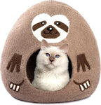 Luxurious Eco-Friendly Merino Wool Cat Cave Bed Sloth - Foldable Hideaway Pod for Indoor Cats - Premium Felt Kitten Beds - Covered Cat House for Ultimate Cozy Comfort by Woolygon
