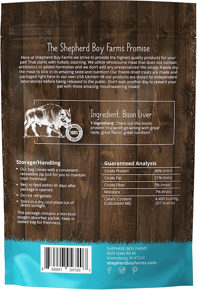 Freeze Dried Dog and Cat Treats, Bison Liver, All Natural Freeze-Dried Dog Treat & Snacks, Made in USA, High in Protein, Essential Nutrition of Raw Food, 8oz