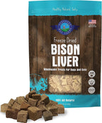 Freeze Dried Dog and Cat Treats, Bison Liver, All Natural Freeze-Dried Dog Treat & Snacks, Made in USA, High in Protein, Essential Nutrition of Raw Food, 3oz