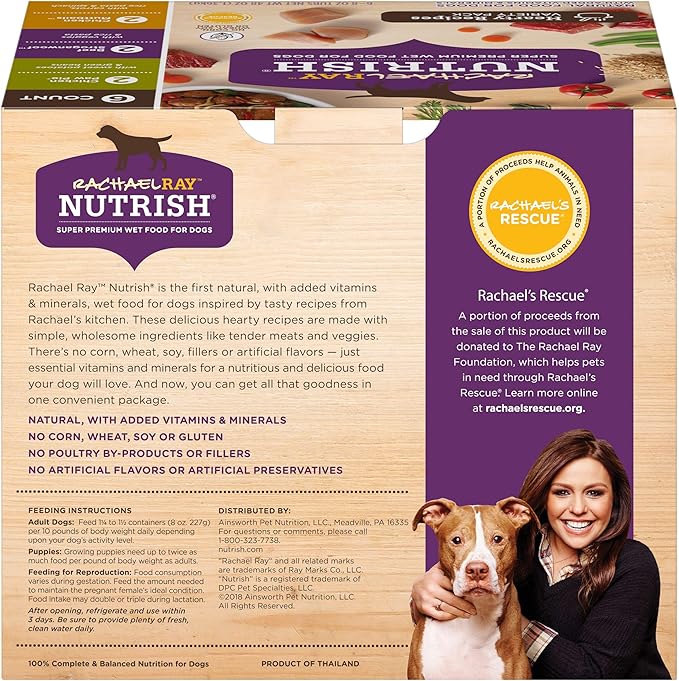 Rachael Ray Nutrish Wet Dog Food Variety Pack Hearty Recipes, 6-8 oz. Tubs, 2 Count