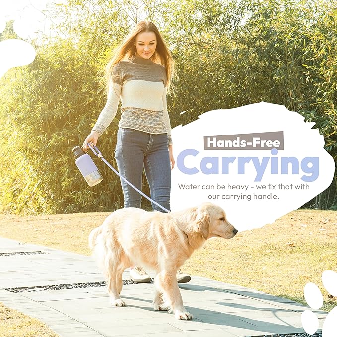 Stainless Steel Insulated Water Bottle with 2 Removable Water Bowls for Dogs – Leak-Proof Portable Dog Water Bottle - Travel Accessories for Dogs - 32oz - Lavender