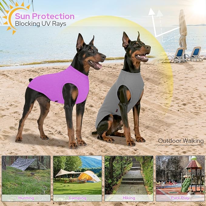 2 Pack Dog Shirts, Summer Lightweight Dog T-Shirts Sleeveless Vest, Breathable Pet Clothes Tank Top for Large Medium Dogs, Purple + Gray (XL)
