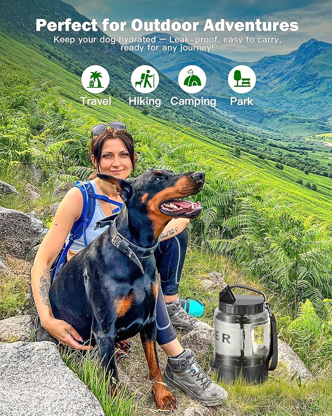 77oz Large Dog Water Bottle Travel - Portable Dog Travel Water Dispenser with Bowl, Ideal for Travelling, Hiking, Camping, Parks, Outdoor, Black