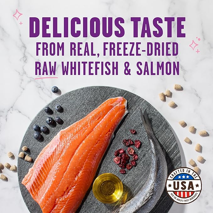 Stella & Chewy's Meowfulls Freeze Dried Cat Treats - Whitefish & Salmon Recipe - Raw Protein with Probiotics & Salmon Oil - 1 Calorie Per Treat - 1.5 oz