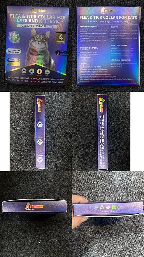 4 Pack Flea Collar for Cats, 32 Months Flea and Tick Prevention for Cat, Waterproof Natural Cat Fleas and Ticks Treatment, Adjustable Fleas and Ticks Collar for Cats Kittens(Black & Purple)