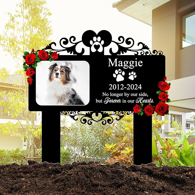 Custom Pet Grave Markers Dog Outdoor | Memorial Burial Markers for Your Furry Friend | Cemetery Grave Pet Headstones for Dogs | Custom with Photo Resting Place Sign for Paw Companions
