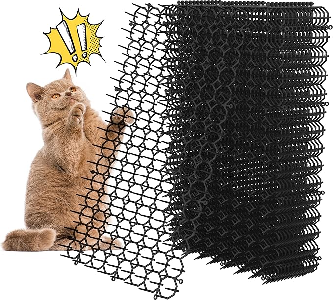 16 x 8 Inch Scat Mat for Cats, 12 Pack Scat Mat with Spikes Outdoor, Cat Deterrent with Strips Digging Stopper Cat Spike to Keep Other Animals Away from Furniture, Plants