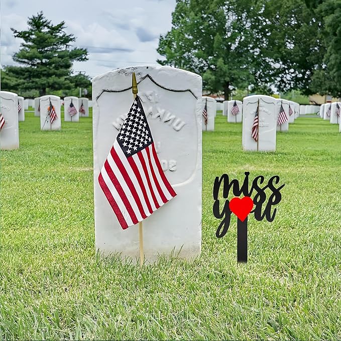 11.8 Inches Metal Memorial Grave Marker "Miss You" Cemetery Decoration Stake Waterproof Garden Plaque Loss of Dad Mom Spouse Lover Relatives Family Members Gravesite Plaque Outdoors Lawn Yard Signs