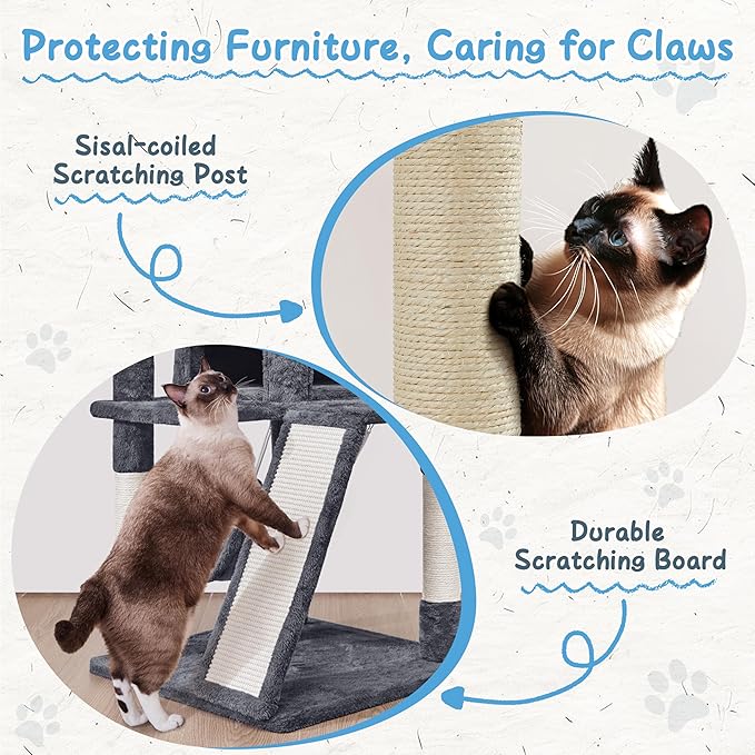 Yaheetech Cat Tree Tower, 40-Inch Condo with Hammock, Oversized Soft Platform, Scratching Board, Basket, Pet Beds & Furniture for Large Kittens, Dark Gray