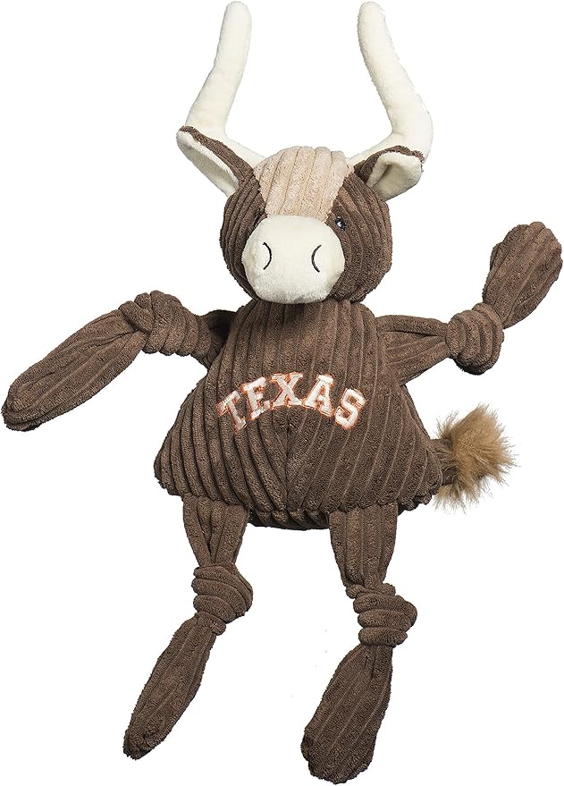 HuggleHounds Knottie Plush Dog Toy - Stuffed Animal Toy, Puppy Toys, Squeaky Dog Toy for Small, Medium & Large Dogs, Durable Plush to Keep Them Busy, Officially Licensed - Texas Longhorn, Large