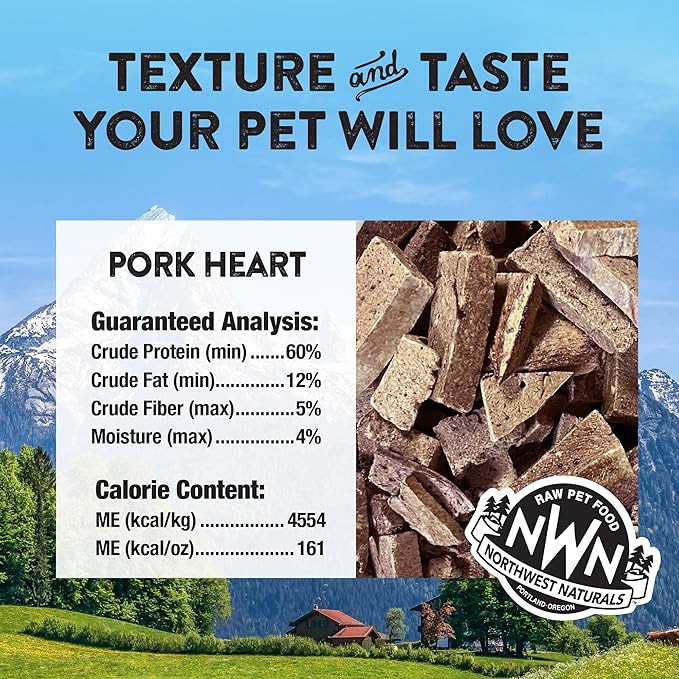 Northwest Naturals Raw Rewards Freeze-Dried Pork Heart Treats for Dogs and Cats - Bite-Sized Pieces - Healthy, 1 Ingredient, Human Grade Ingredients, All Natural, Proudly Made in USA, 3 Oz (Pack of 3)