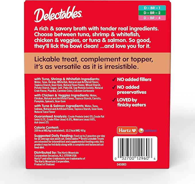 Hartz Delectables Savory Broths Lickable Wet Cat Treat Variety Pack, 12Count(Pack of 1)