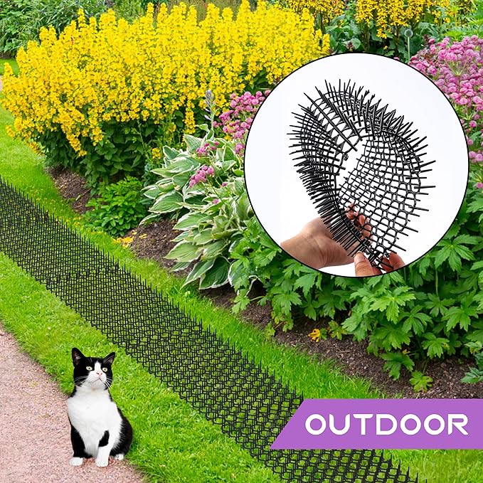 16 x 8 Inch Scat Mat for Cats, 12 Pack Scat Mat with Spikes Outdoor, Cat Deterrent with Strips Digging Stopper Cat Spike to Keep Other Animals Away from Furniture, Plants