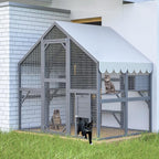 28ft² Large Outdoor Cat House, Luxury Wooden Walk-in Catio Enclosure with 2 Doors & 2 Hiding Houses, Escape-Proof Locks + Waterproof Roof - Customizable Multi-Cat Playpen (Gray)