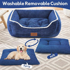 Medium Rectangle Cat Dog Bed for Puppy Pets Indoor Outdoor Machine Washable Sleeping Sofa Non-Slip Bottom Breathable Soft Puppy Bed Durable Orthopedic Calming Pet Cuddler (Medium, Blue)