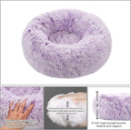 Calming Donut Dog Bed XL, Plush Round Cuddler Dog & Cat Bed, Anit-Anxiety Marshmellow Fluffy Faux Fur Cushion(32", Purple)