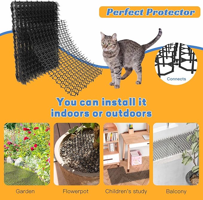 16 X 13 Inch Scat Mat for Cats, 10 Pack Cat Scat Mat with Spikes - Indoor/Outdoor Pet Deterrent Solution for Plants, Furniture, and More - Keep Cats and Dogs Away