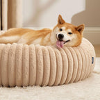 Bedsure Donut Large Dog Bed - Washable Faux Fur Dog Beds Large Sized Dog with Corduroy Fleece & Anti Slip Bottom, Round Pet Beds with Removable Cover, Sandy Tan, 36x36x10 inches