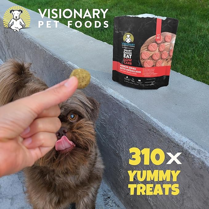 Visionary Pet Foods Beef Freeze Dried Dog Treats - 310x Medallions Keto and Diabetic Friendly - Additive Free, Made in USA Low Carb, High Protein - Healthy Dog Training Treats, Resealable Bag