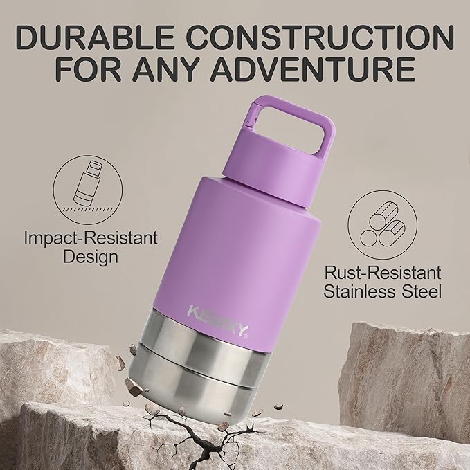 Insulated Dog Travel Water Bottle with Detachable Bowls, 3 in 1 Portable Dog Water Bottle Dispenser, Dog Accessories for Walking, Hiking, Camping, Outdoor (Lavender, 32 Oz)