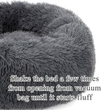 Calming Donut Dog Bed Large, Plush Round Cuddler Dog & Cat Bed, Anit-Anxiety Marshmellow Fluffy Faux Fur Cushion(28", Deep Grey)