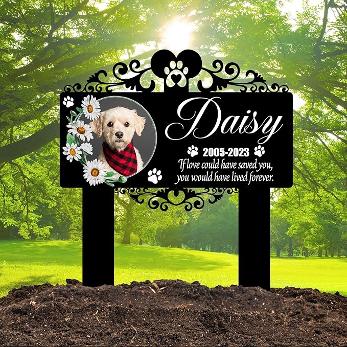Custom Pet Grave Markers Dog | Custom Pet Headstones for Dogs | Best Memorial Gifts to Tribute Your 4-Legged Companions | Personalized Grave Marker for Furry Friends with Flower Picture Frame