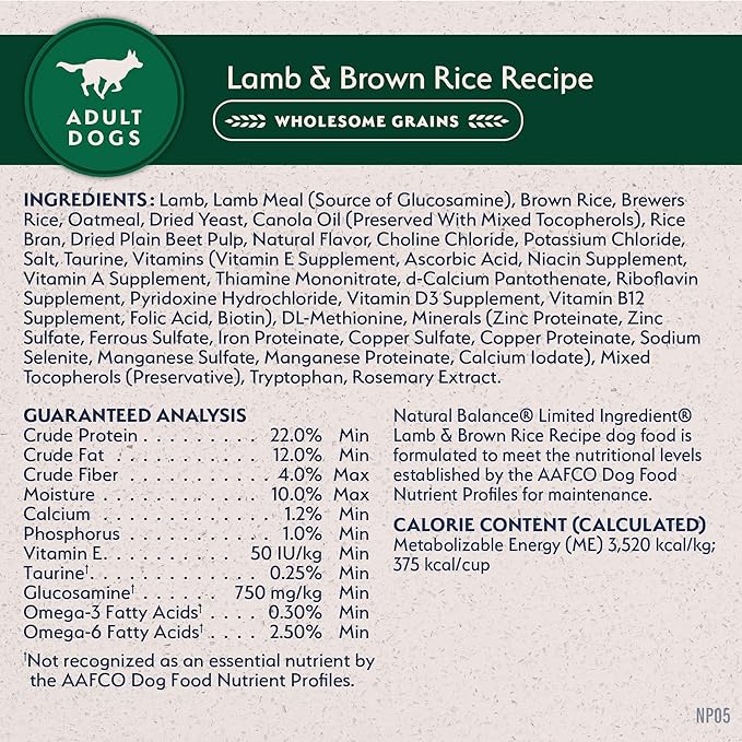 Natural Balance Limited Ingredient Adult Dry Dog Food with Healthy Grains, Lamb & Brown Rice Recipe, 24 Pound (Pack of 1)