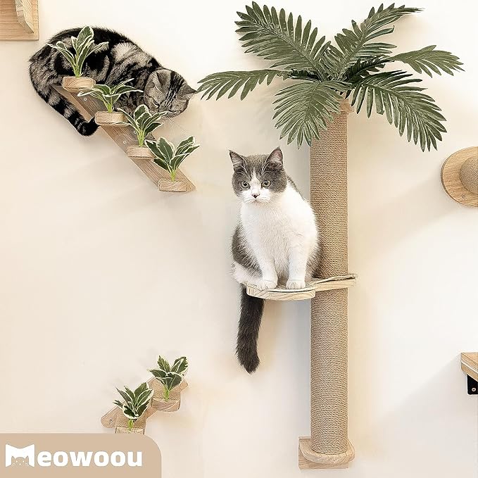 Wall Mounted Cat Scratcher for Indoor Cats, 38 Inch Cat Wall Shelves with Scratching Posts and Pedal, Suitable for Adults Cats, Kitten and All Type of Cats, Sturdy and Non-Slip for Easy Assembly.