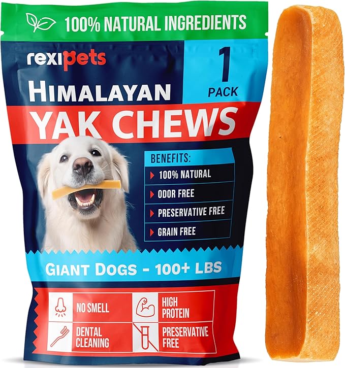 100% Natural Yak Cheese Himalayan Made Dog Chews All Breeds - Lactose Free Yak Chew for Small Medium & Large Dogs - Dental Cleaning Dog Chews for Aggressive Chewers - Long Lasting Odor & Gluten Free