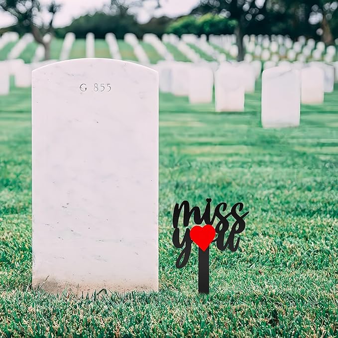 11.8 Inches Metal Memorial Grave Marker "Miss You" Cemetery Decoration Stake Waterproof Garden Plaque Loss of Dad Mom Spouse Lover Relatives Family Members Gravesite Plaque Outdoors Lawn Yard Signs
