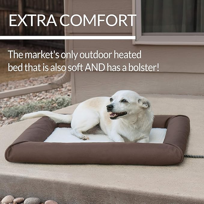 K&H Pet Products Heated Deluxe Lectro-Soft Outdoor Dog Bed with Bolster, Orthopedic Warming Pet Pad, Outdoor Heated Pad for Pets, Heated Outside Dog and Cat Bed, Chocolate/Tan Small 19.5x23in