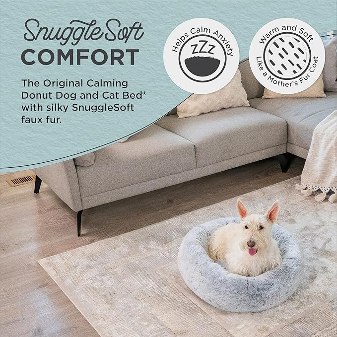 Best Friends by Sheri SnuggleSoft Faux Fur Calming Donut Bed for Dogs, Gray, Small, 23" x 23"