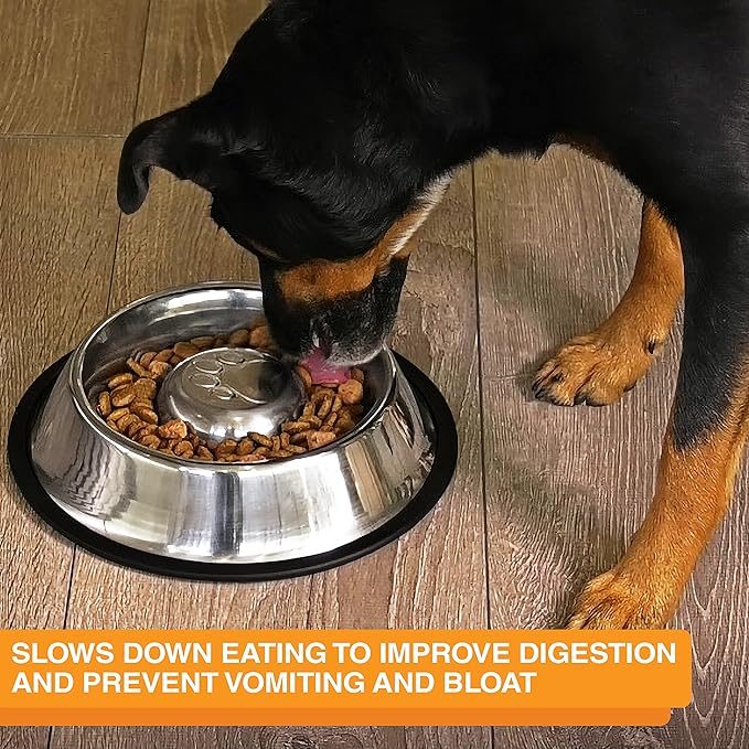 Neater Pet Brands Stainless Steel Slow Feed Bowl - Non-Tip & Non-Skid - Stops Dog Food Gulping, Bloat, Indigestion, and Rapid Eating (5 Cup)