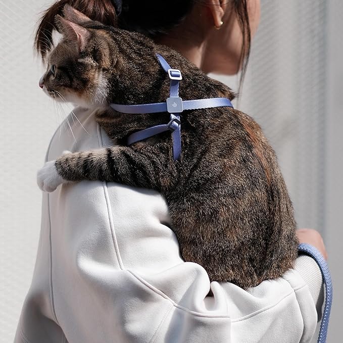 Cat Harness Escape-Proof Anti-Choking Adjustable Nylon Harness Lightweight with Anodized Aluminum Buckle, Ideal for Cats Outdoor Walking and Training, IDA Award (Linen, S (13.8"))