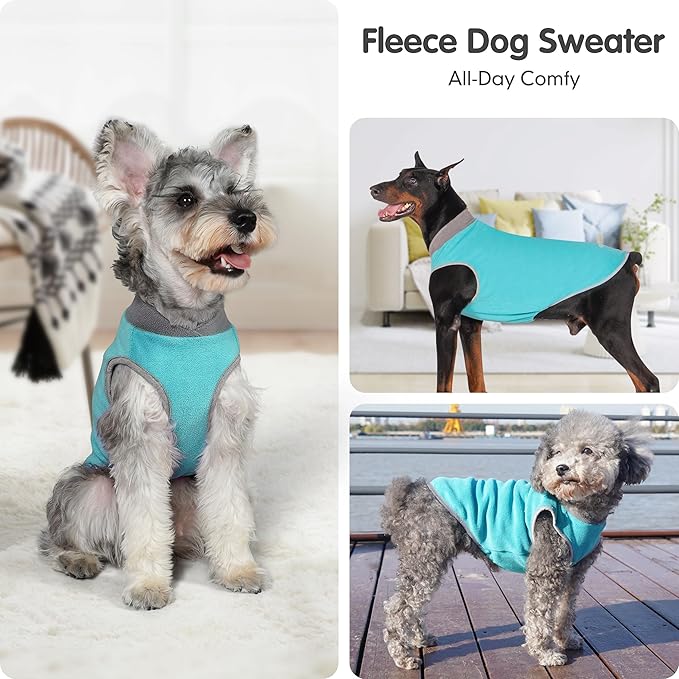 cyeollo 2 Pack Fleece Dog Sweater Vest Stretchy Dog Sweatshirt for Dogs with Reflective Stripe Pet Clothes for Medium Dogs Boy Turquoise & Grey