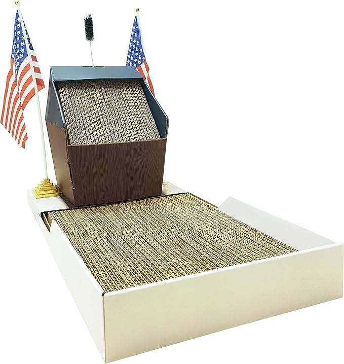 Presidential Podium Cat Scratcher | Cute Cat Scratcher with Grooming Brush | Sturdy Cardboard Cat Scratcher with Groomer & Silvervine Included | Cat Scratchers for Indoor Cats