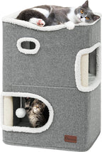 YIATHOME 2 Storey Cat House, Cat Beds for Indoor Cats, Small Cat Condo with Scratch Post and Hideaway Cave, Modern Cat Cube Playhouse for Multi Kittens, Classic Style, Grey