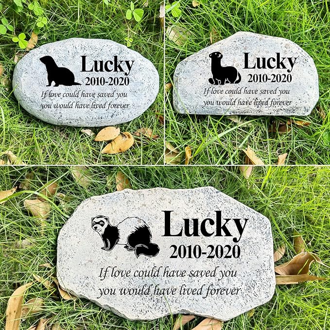Zatanmulo Personalized Pet Memorial Stone, Garden Memorial Stone Personalized, Ferret Headstone, Ferret Tombstone, Memorial Plaque Outdoor, Garden Stepping Stone (Ferret)
