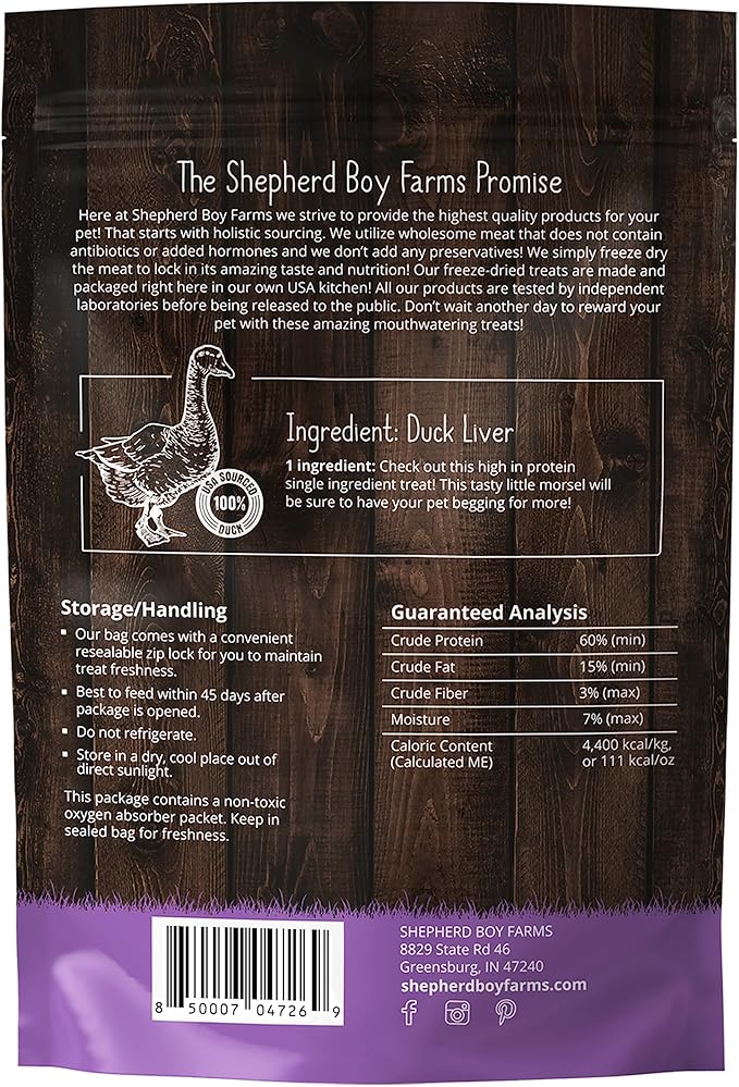 Freeze Dried Dog and Cat Treats, Duck Liver, All Natural Single Ingredient Freeze-Dried Dog Treat & Snacks, Made in USA, High Protein, Essential Nutrition of Raw Food, 8oz