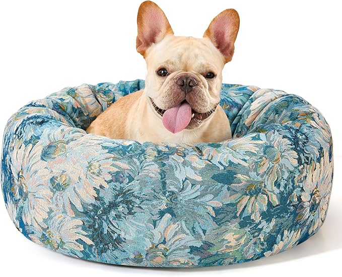 Dog Calming Beds for Small Medium Large Dogs - Round Donut Washable Puppy Dog Bed, Anti-Slip Faux Fur Fluffy Donut Cuddle Anxiety Cat Pet Bed (24" Flower)