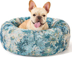 Dog Calming Beds for Small Medium Large Dogs - Round Donut Washable Puppy Dog Bed, Anti-Slip Faux Fur Fluffy Donut Cuddle Anxiety Cat Pet Bed (24" Flower)