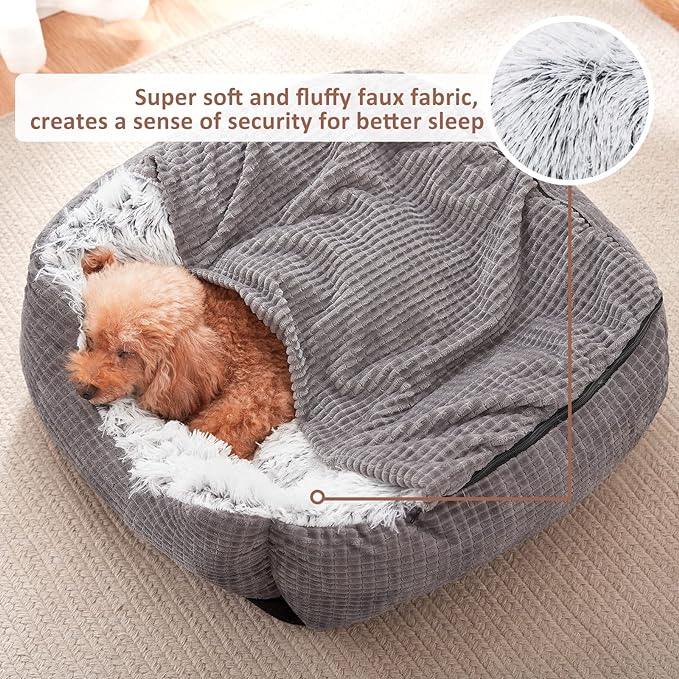 MIXJOY Dog Beds for Large Medium Small Dogs, Rectangle Cave Hooded Blanket Puppy Bed, Luxury Orthopedic Cat Beds for Indoor Cats, Warmth and Machine Washable (35 inches, Grey)