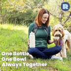 Dog Water Bottle for Dog Lovers - 32 oz Stainless Steel Double Wall Insulated Water Bottle with 8 oz Detachable Bowl on Bottom - Gift for Doggy Lovers for Hiking, Walks, Travel - Cream