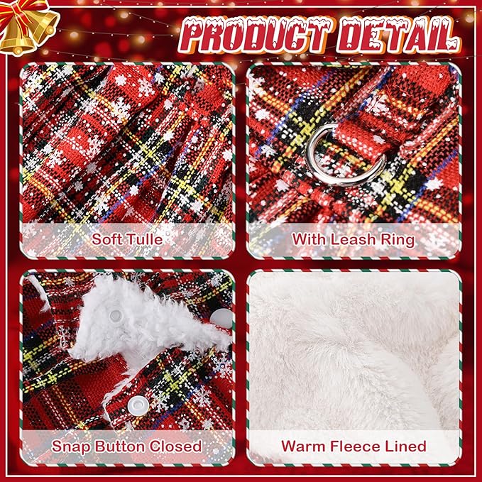 Dog Sweater Dress, Puppy Sweaters for Small Dogs Girl Winter Pet Clothes Outfit for Chihuahua Yorkie Teacup Cold Weather Red Plaid Cat Apparel Clothes (XX-Small, Red)