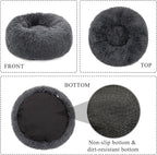Calming Donut Dog Bed Small, Plush Round Cuddler Dog & Cat Bed, Anit-Anxiety Marshmellow Fluffy Faux Fur Cushion(20", Deep Grey)
