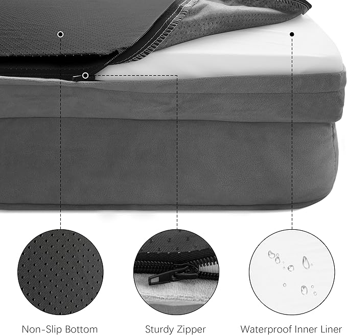 Orthopedic Dog Bed with Sides - Dog Sofa Beds for Large Dogs, Supportive Foam Pet Couch Bed with Washable Removable Cover, Waterproof Lining and Non-Slip Bottom, Grey - L-Plus